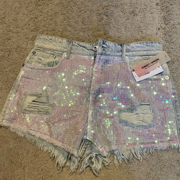 Sunset + Spring mermaid sequin shorts, sz 27 NWT. Runs slightly small - Picture 1 of 8